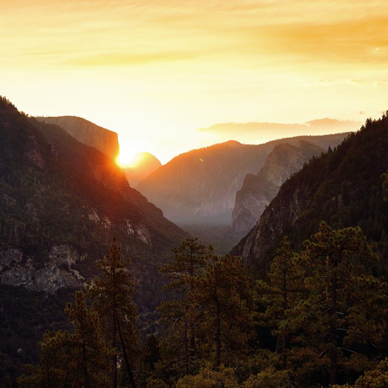 Sunrise behind Half Dome