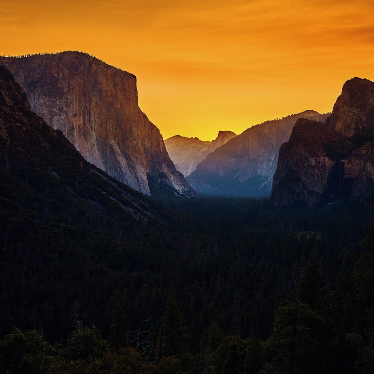 Sunrise behind Half Dome