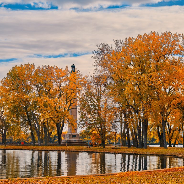 Perry Monument and Autumn Leaves